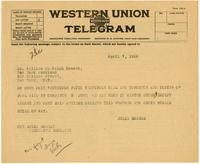 Telegram from Julia Morgan to William Randolph Hearst, April 7, 1926
