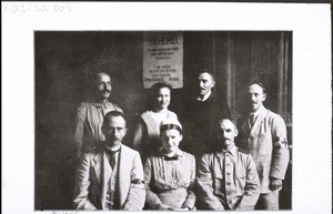 Standing the missionary Ittmann, the cook, the missionaries Raquet and Kühnle. Seated: Inspector Kieser, Miss Herbst, the missionary Deyhle. Well-known faces in the German Soldiers' Hostel in Constantinopel