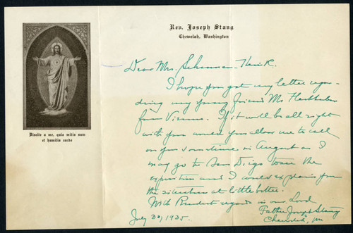 Joseph Stang letter to Schumann-Heink, 1935 July 30