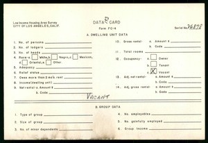 WPA Low income housing area survey data card 193, serial 26878, vacant