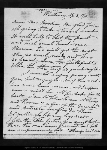Letter from John Muir to [Katharine] Hooker, 1913 Apr 3