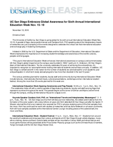 UC San Diego Embraces Global Awareness for Sixth Annual International Education Week Nov. 15- 19