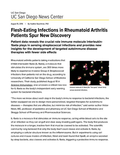Flesh-Eating Infections in Rheumatoid Arthritis Patients Spur New Discovery