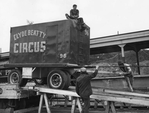 Unloading a circus trailer