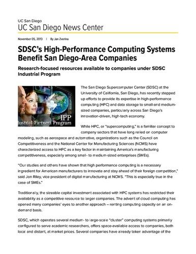 SDSC’s High-Performance Computing Systems Benefit San Diego-Area Companies
