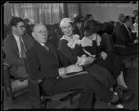 Justice William H. Waste visits Small Claims court with his daughter Jean, Los Angeles, 1934