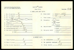 WPA Low income housing area survey data card 96, serial 17116