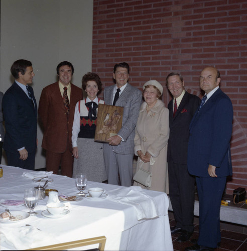 Group photo during Reagan tree planting dedication at Pepperdine University, 1973