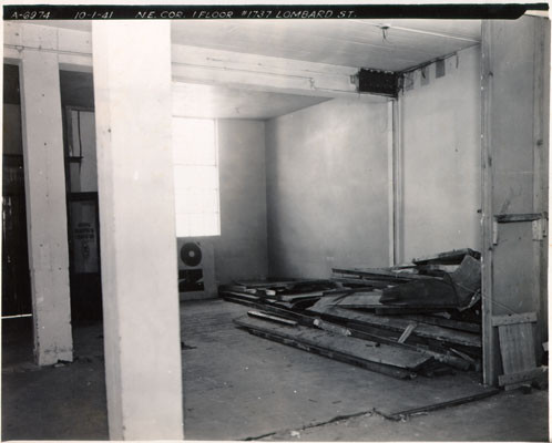 [Northeast corner of the first floor of Lyon Storage building at 1737 Lombard Street]