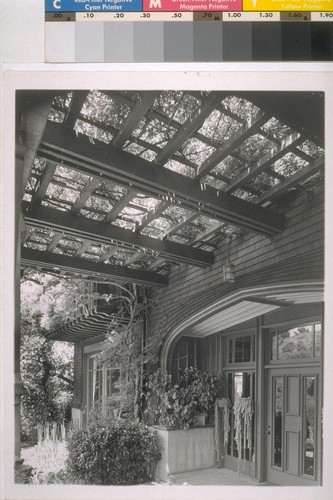 Chick house, Oakland: [exterior, view of patio awning]