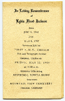 Lydia Flood Jackson funeral program