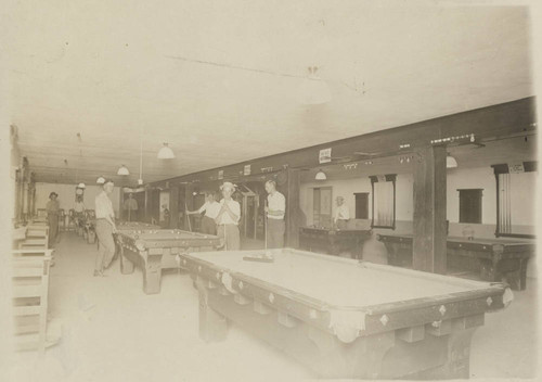 Pool hall in basement of Orland Hotel