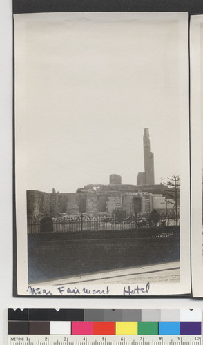 Near Fairmont Hotel. [Nob Hill. Ruins of Mark Hopkins Art Institute (Powell St. at California St.)?]