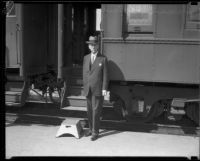 Senator Samuel M. Shortridge in front of train, [Glendale?], [1926?]