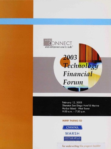 UCSD CONNECT 2003 Technology Financial Forum: program