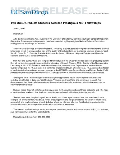Two UCSD Graduate Students Awarded Prestigious NSF Fellowships