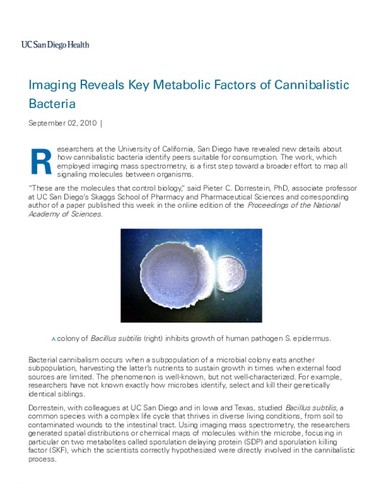 Imaging Reveals Key Metabolic Factors of Cannibalistic Bacteria