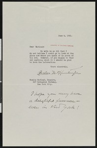Archer Milton Huntington, letter, 1931-06-04, to Hamilton Garland