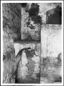 Passage to wine cellar in the rear of the cloister at Mission San Fernando, 1924 or 1934