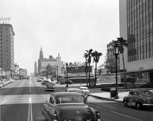 View of Wilshire Boulevard, looking east from Mariposa Avenue, 1949