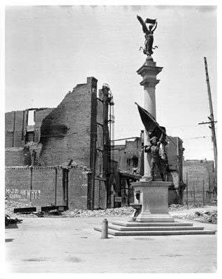 [Native Sons Monument at the intersection of Turk, Mason and Market streets]