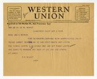 Telegram from William Randolph Hearst to Julia Morgan, April 3, 1928