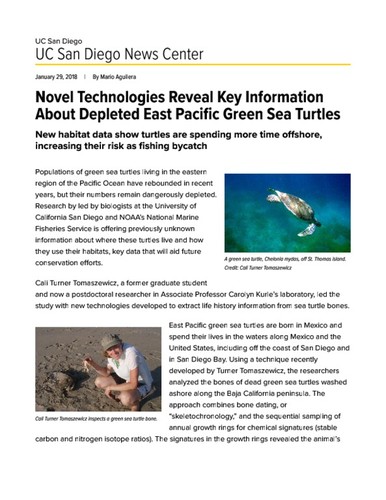 Novel Technologies Reveal Key Information About Depleted East Pacific Green Sea Turtles