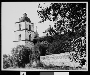 View of Mission Santa Barbara's towers from the east end