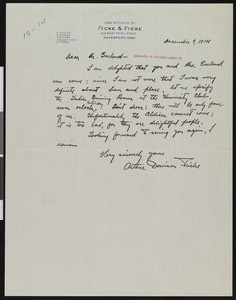 Arthur Davison Ficke, letter, 1914-12-09, to Hamlin Garland