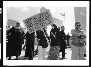 People protesting violence in Kosovo, 1999