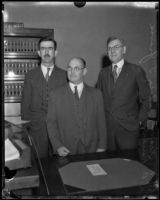 Disgraced Los Angeles city official Sidney Graves and his lawyers, Los Angeles, 1933