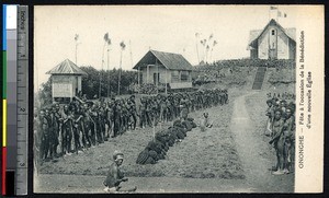 Celebrating the blessing of a new church, Ononge, Papua New Guinea, ca.1900-1930