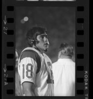 Los Angeles Rams quarterback Roman Gabriel on sideline during game, 1970