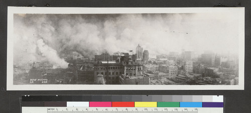 [Cityscape during fire. Looking southwest from wholesale district?]