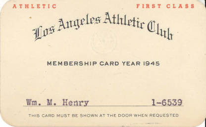 Los Angeles Athletic Club membership card