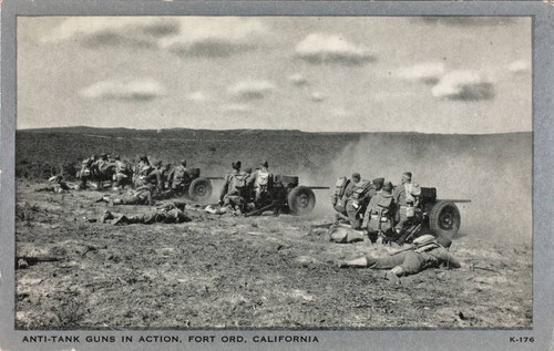 Anti-tank guns in action, Fort Ord, California