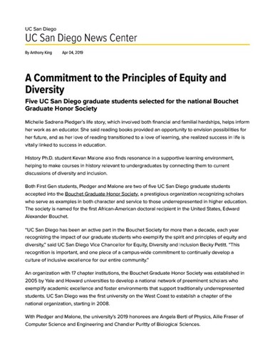 A Commitment to the Principles of Equity and Diversity