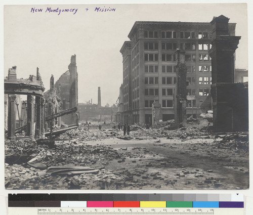 Ruins of the Crossby Bldg to the left and Rialty [i.e. Rialto] Bldg. to the right, situated at New Montgomery and Mission