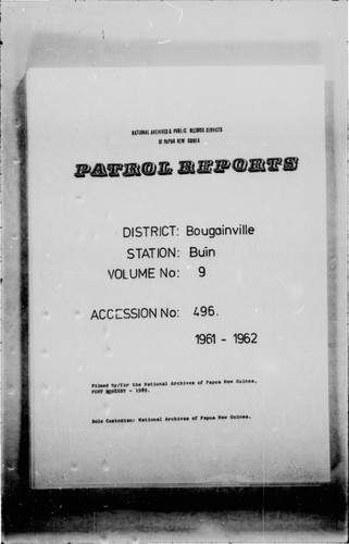 Patrol Reports. Bougainville District, Buin, 1961 - 1962