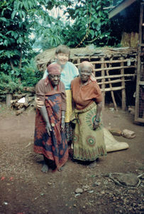 Bushangaro, Karagwe Diocese, Tanzania, 1991. Gudrun Vest with Maria and Magdalene, the two old