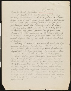 Kei-ichi Fujii, letter, 1937-07-20, to Hamlin Garland
