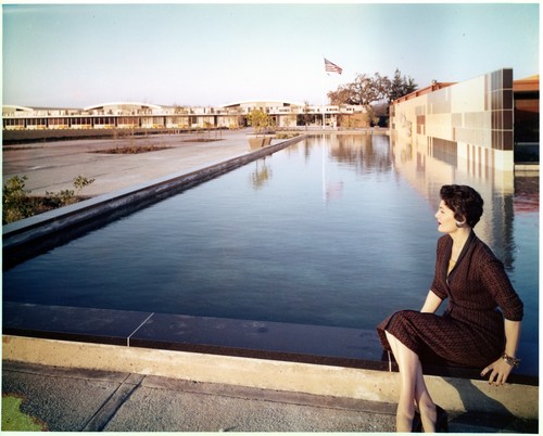 Woman Sitting by the IBM San Jose Building 25 Reflecting Pool