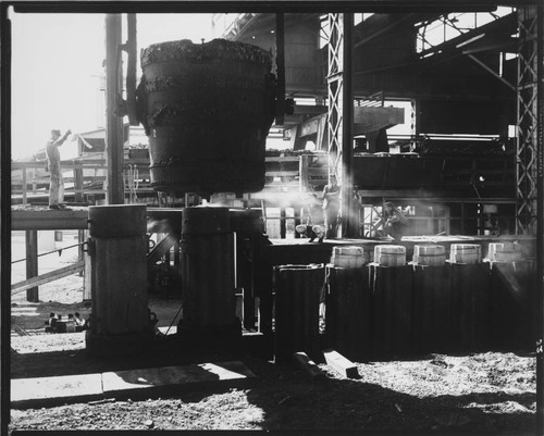 Ladle and workers, Bethlehem Steel Company factory. 1936