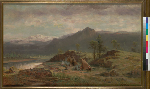 [Western scene with Indian camp]