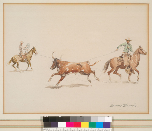 [Two cowboys roping a steer]