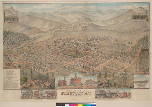 Birds-eye view of Prescott, A.T. looking north east : sketched by C.J. Dyer