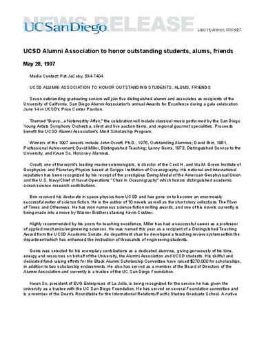 UCSD Alumni Association to honor outstanding students, alums, friends