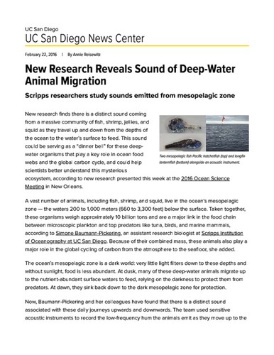 New Research Reveals Sound of Deep-Water Animal Migration