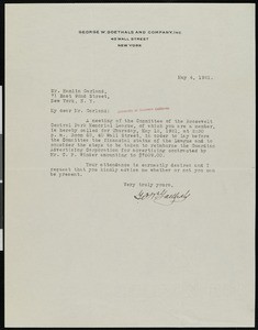 George Washington Goethals, letter, 1921-05-04, to Hamlin Garland