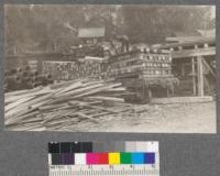 Loading a car of #1 ties, Larch and Douglas Fir, at Nakusup Lumber Company, Nakusup, Arrow Lakes, British Columbia